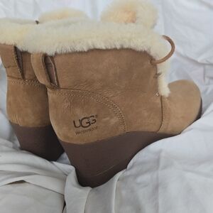 UGG Women's Tan Shearling Wedge Boots